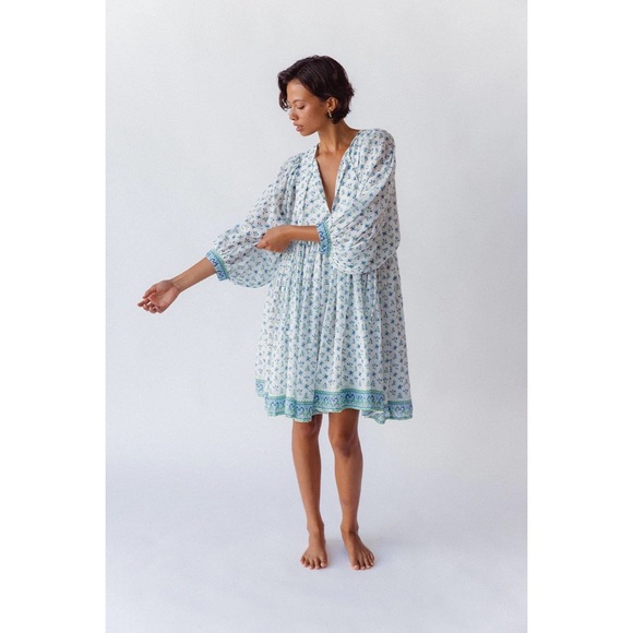 NWT Daughters Of India Kyra Mini‎ Dress in Azure Blue & White Floral - Picture 5 of 12